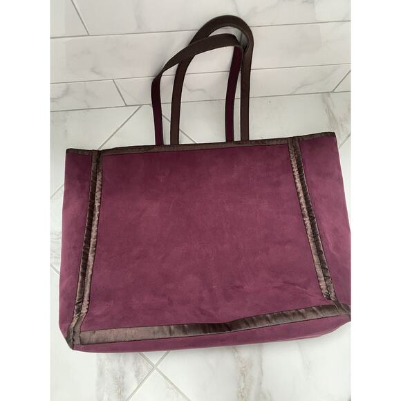Vintage DKNY Tote Bag Velour Velvet Burgundy Reversible - Picture 2 of 14